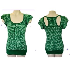 EYESHADOW UNIQUE CUTOUT TUNIC Flutter Sleeve TANK GREEN ZEBRA STRIPE PRINT Small